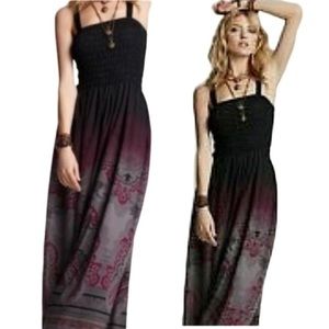 Free People Meg’s Maxi Smocked Dress in Black and Plum Shades